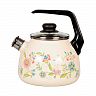 Чайник эмалированный со свистком СтальЭмаль Луговые цветы, 3 л, слоновая кость фото