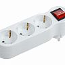 Разветвитель электрический IEK Т-01/03, 16 А, выключатель, 2P+PE, с заземлением, 3 гнезда, белый фото